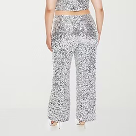SILVER SEQUIN WIDE-LEG PANTS - Picture 1 of 2